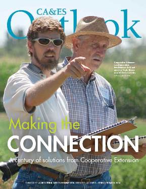 Brad Hanson (left) and Clyde Elmore on the cover of "CA&ES Outlook" magazine, UC Davis.