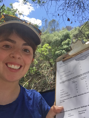 Allie Weill, recruiting hikers at Stebbins Cold Canyon Natural Reserve. (photo Alexandra Weill, UC Davis)