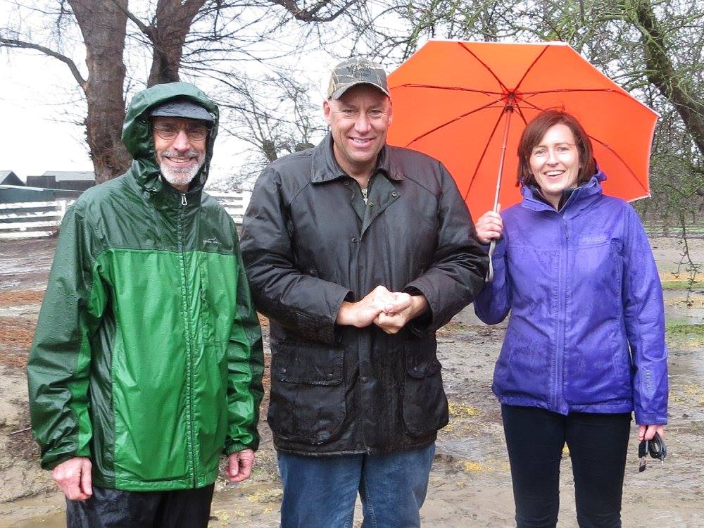 UC Davis Professor Ken Shackel, almond grower Nick Blom, and Professor Helen Dahlke are working together to replenish a California aquifer. (photo: Ann Filmer, UC Davis)