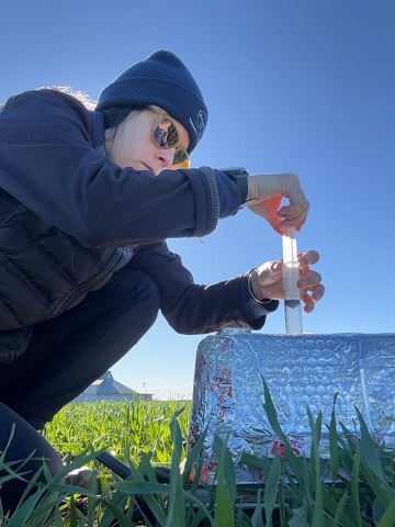 Roel Rezk doing field work while crouching