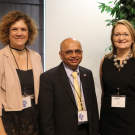 Conference chair Maeli Melotto (Plant Sciences professor, UC Davis), Parag Chitnis (USDA NIFA deputy director), Gail Taylor (Plant Sciences chair and professor, UC Davis), and co-chair Allen Van Deynze (Plant Sciences researcher, UC Davis) at the Breeding Crops for Enhanced Food Safety conference at UC Davis.