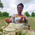 Burkina Faso farmer holding shea nuts