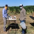 Professor Cameron Pittelkow (left) and Dr. Santiago Tamagno (right), a postdoc in Plant Sciences,  conducting soil sampling in May 2020. Photo by Dr. Steve Kaffka.