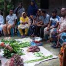 Amrita Mukherjee of the UC Davis Horticulture Innovation Lab trains village leaders in Bangladesh about handling practices for vegetables after harvest. (UC Davis)